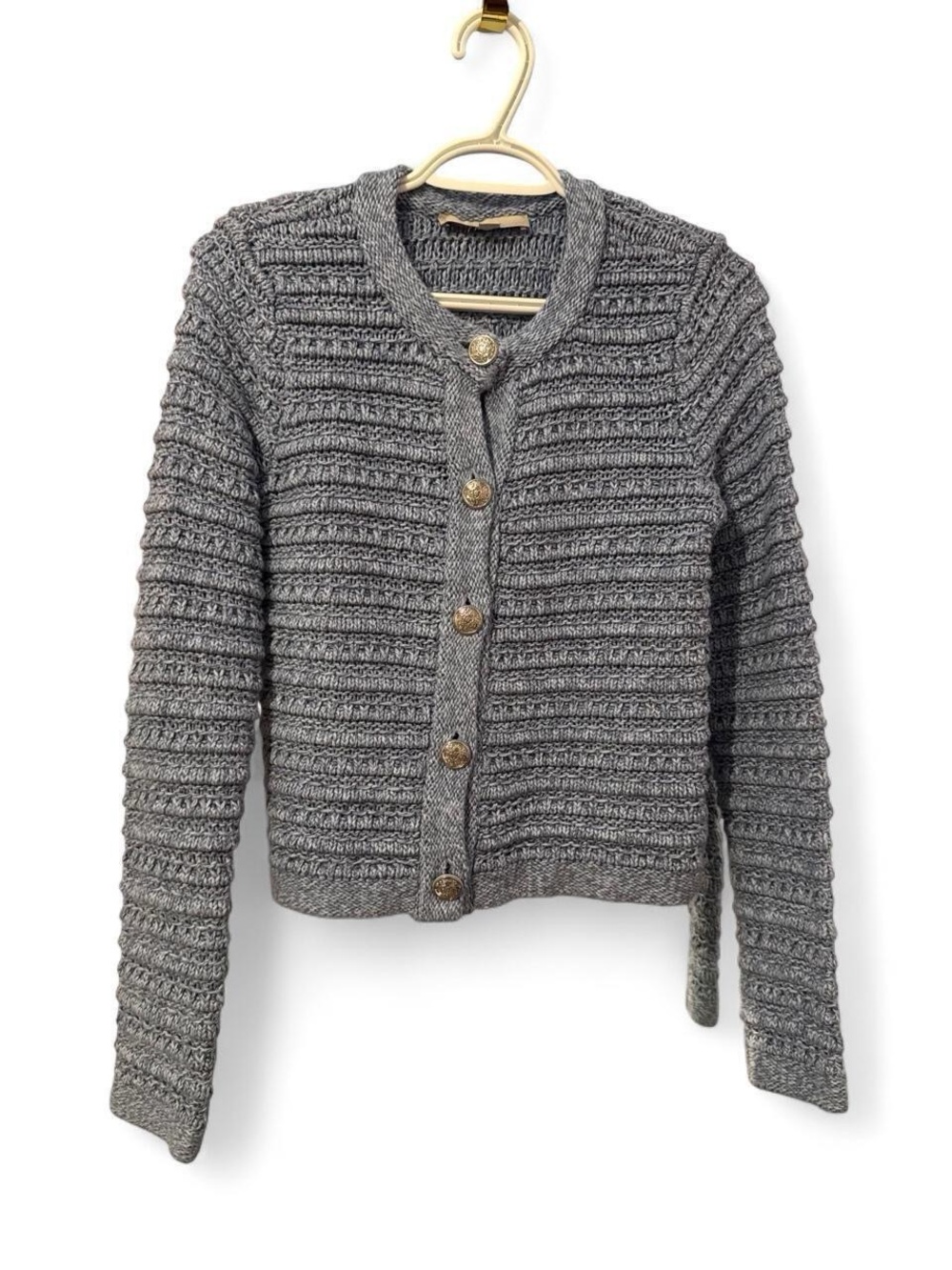 LOFT Dusty Steel Blue chunky cotton Button-Up Women's Sweater Cardigan